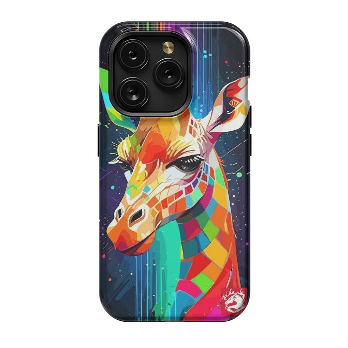 iPhone 15 Pro StrongFit Neon Multicolors Giraffe by LM2Kone