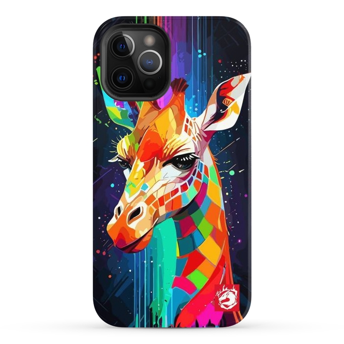 iPhone 12 Pro Max StrongFit Neon Multicolors Giraffe by LM2Kone