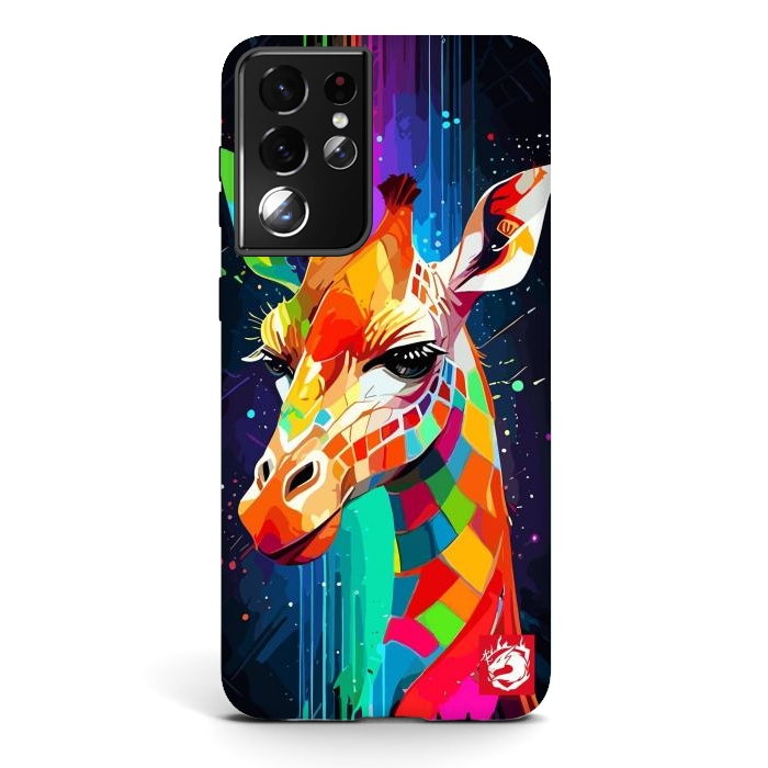 Galaxy S21 ultra StrongFit Neon Multicolors Giraffe by LM2Kone