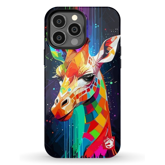 iPhone 13 Pro Max StrongFit Neon Multicolors Giraffe by LM2Kone