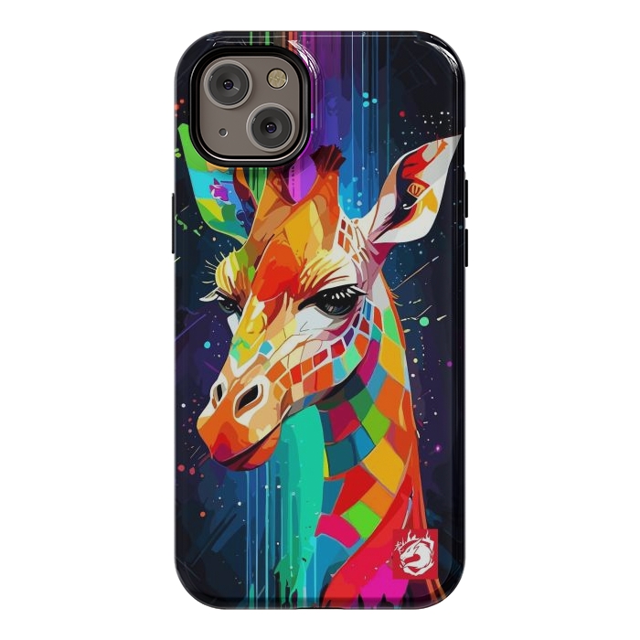 iPhone 14 Plus StrongFit Neon Multicolors Giraffe by LM2Kone