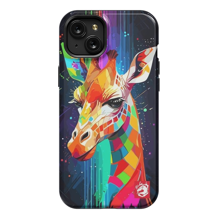 iPhone 15 Plus StrongFit Neon Multicolors Giraffe by LM2Kone