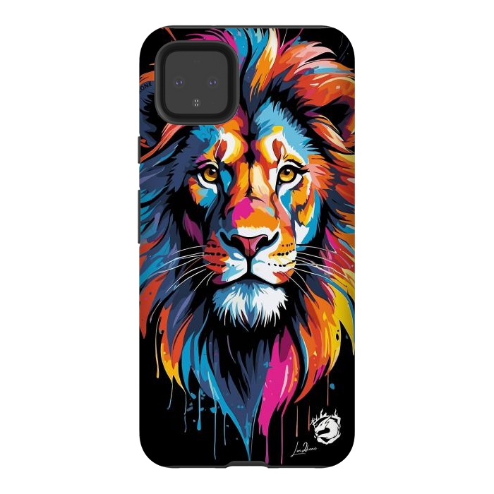 Pixel 4XL StrongFit Geometric Colors Lion by LM2Kone