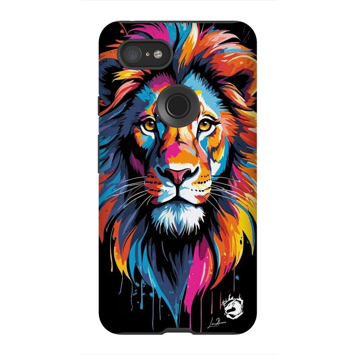 Pixel 3XL StrongFit Geometric Colors Lion by LM2Kone