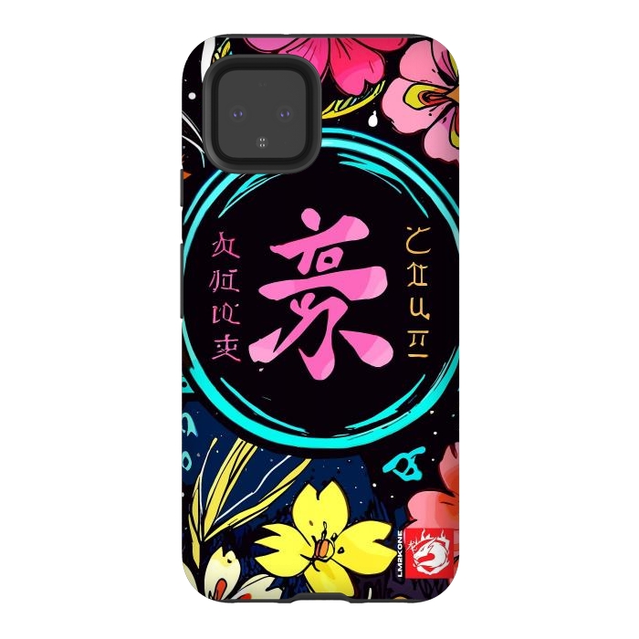 Pixel 4 StrongFit Pink Kanji Flowers Japan  by LM2Kone