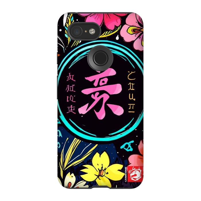 Pixel 3 StrongFit Pink Kanji Flowers Japan  by LM2Kone