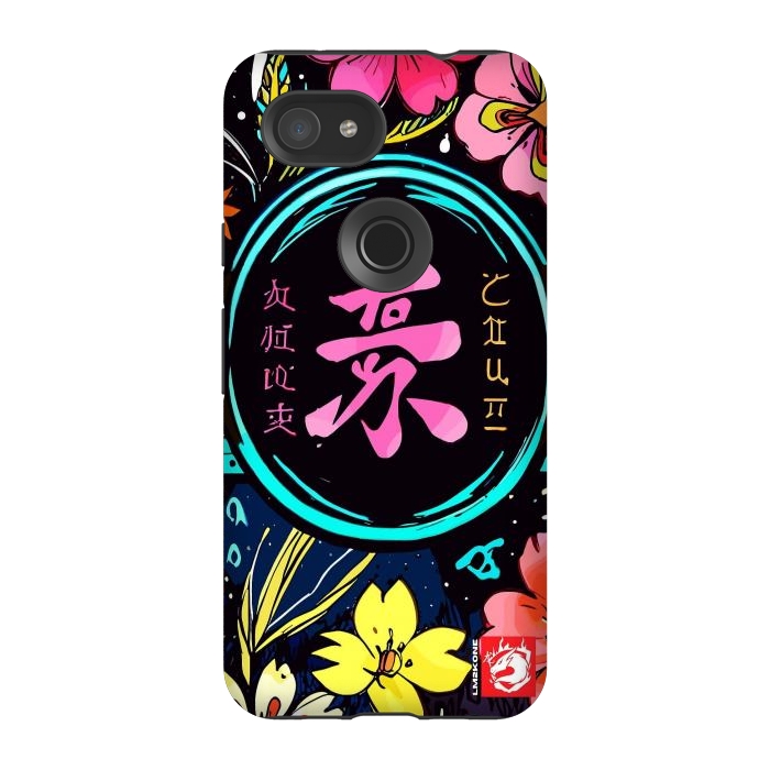 Pixel 3A StrongFit Pink Kanji Flowers Japan  by LM2Kone