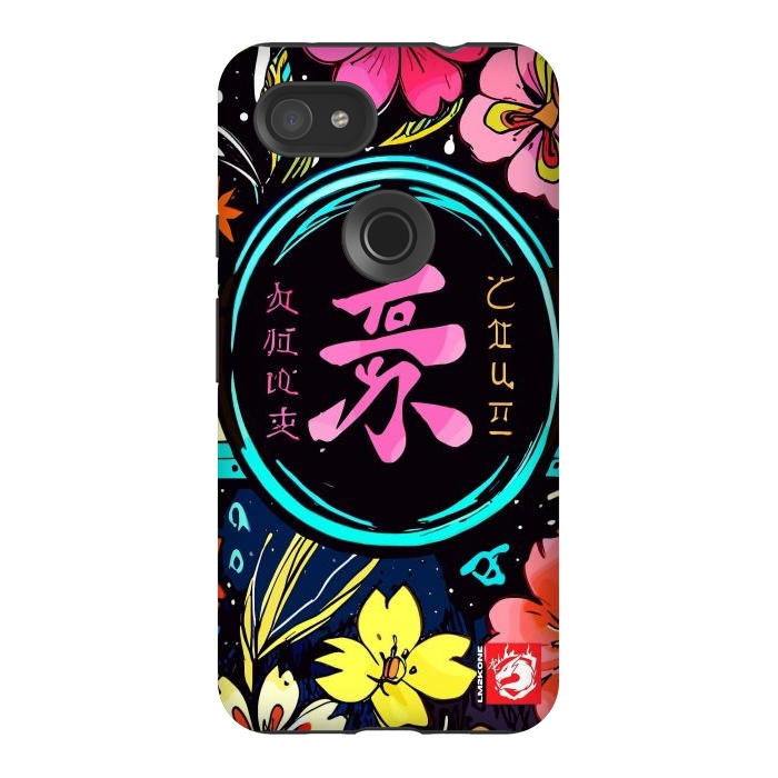 Pixel 3AXL StrongFit Pink Kanji Flowers Japan  by LM2Kone