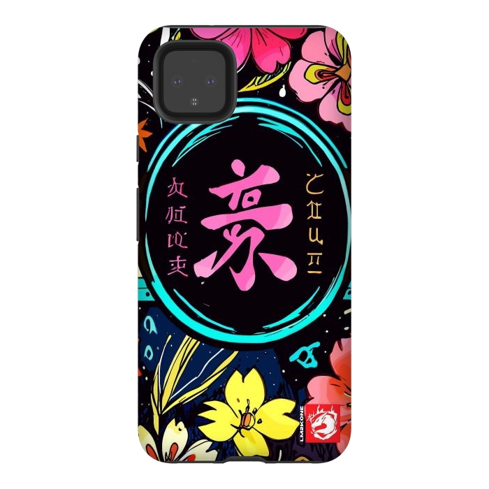 Pixel 4XL StrongFit Pink Kanji Flowers Japan  by LM2Kone