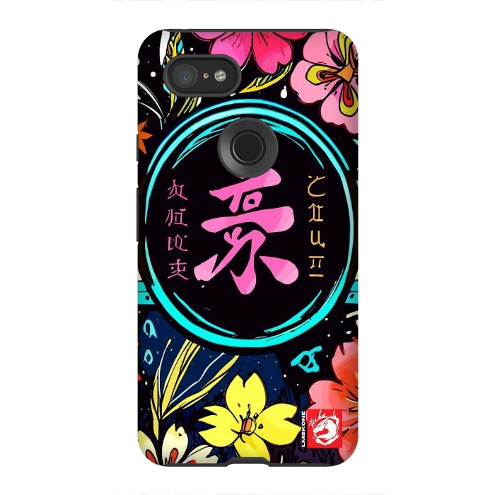 Pixel 3XL StrongFit Pink Kanji Flowers Japan  by LM2Kone