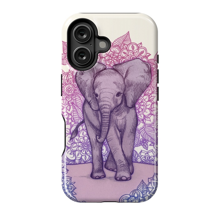 iPhone 16 StrongFit Cute Baby Elephant in pink purple and blue by Micklyn Le Feuvre