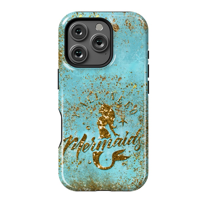 iPhone 16 Pro StrongFit We all need mermaids - Teal and Gold Glitter Typography  by  Utart