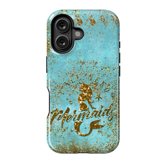 iPhone 16 StrongFit We all need mermaids - Teal and Gold Glitter Typography  by  Utart