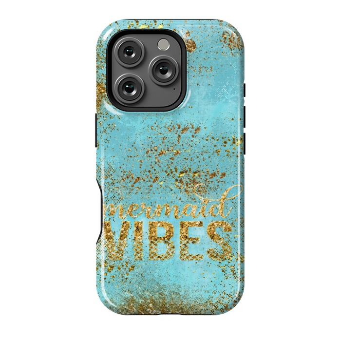 iPhone 16 Pro StrongFit Mermaid Vibes - Teal & Gold Glitter Typography by  Utart