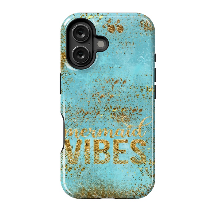 iPhone 16 StrongFit Mermaid Vibes - Teal & Gold Glitter Typography by  Utart