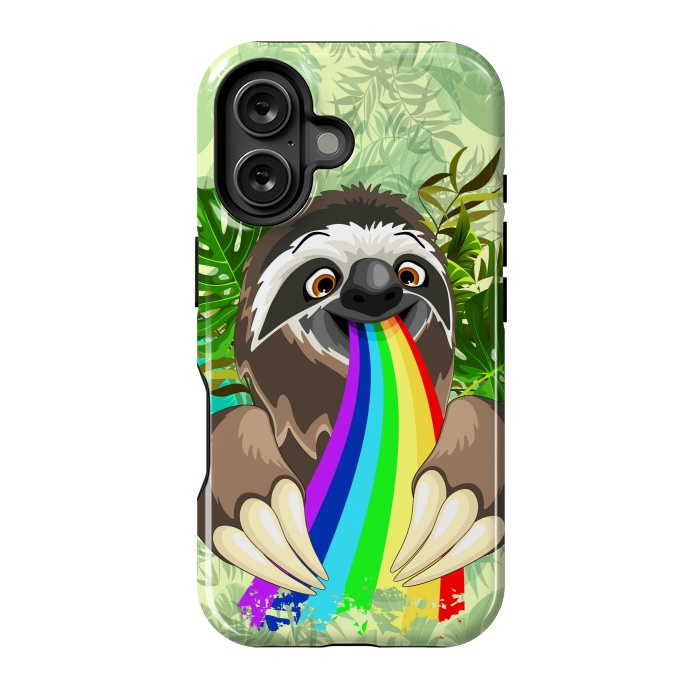 iPhone 16 StrongFit Sloth Spitting Rainbow Colors by BluedarkArt