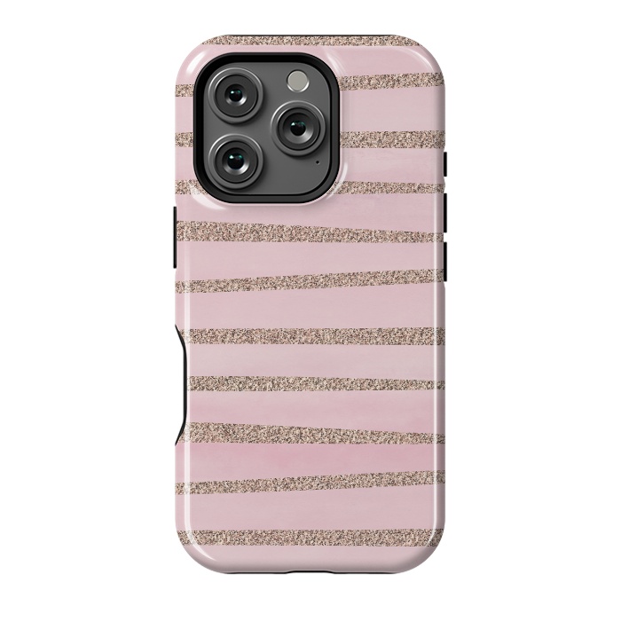 iPhone 16 Pro StrongFit Rose Gold Glitter Stripes 2 by Andrea Haase