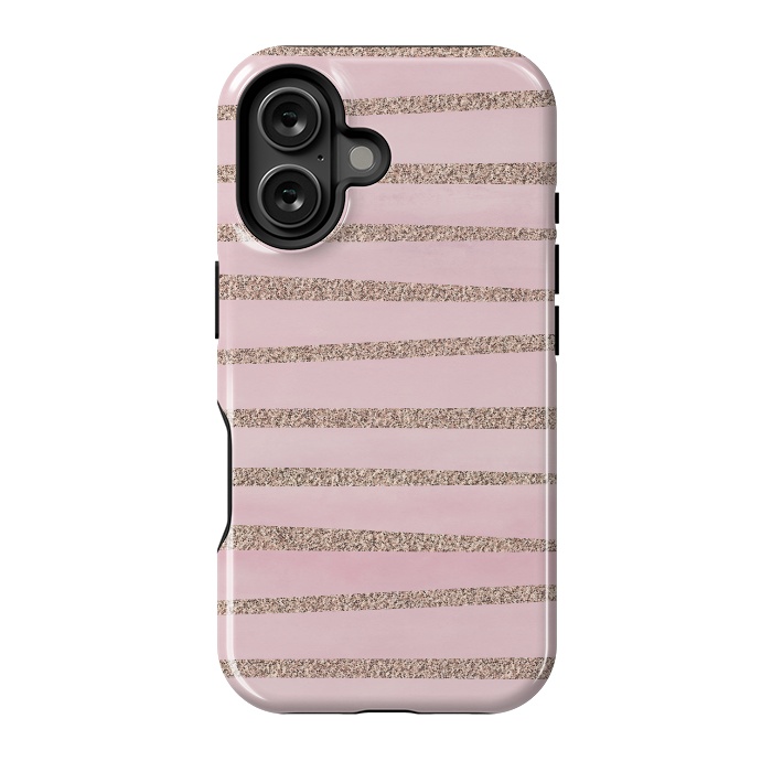 iPhone 16 StrongFit Rose Gold Glitter Stripes 2 by Andrea Haase