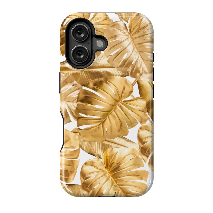 iPhone 16 StrongFit Gold Metal Foil Monstera Leaves Pattern by  Utart