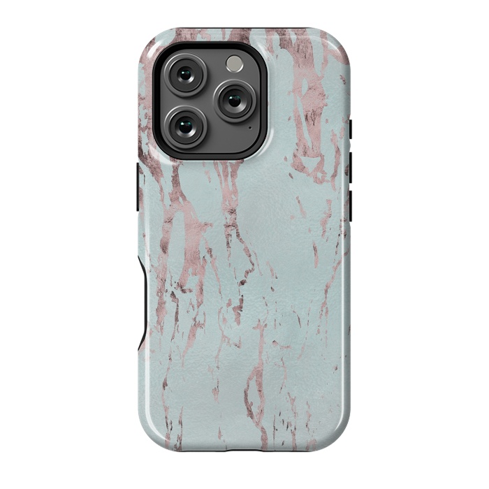 iPhone 16 Pro StrongFit Rose Gold Marble Fragments On Teal 2 by Andrea Haase