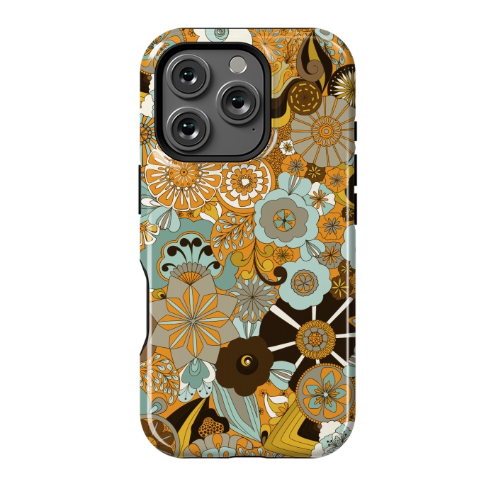 iPhone 16 Pro StrongFit Flowers, Flowers Everywhere Mustard and Blue by Paula Ohreen