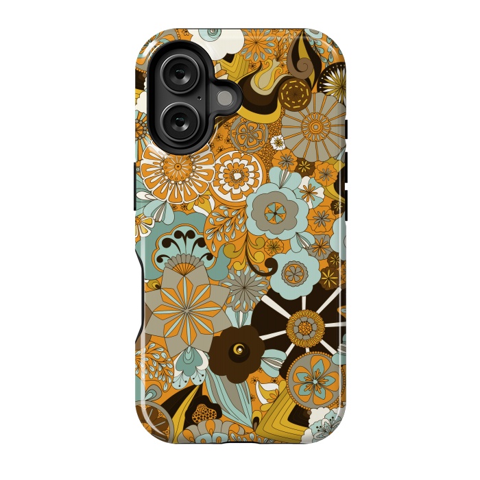 iPhone 16 StrongFit Flowers, Flowers Everywhere Mustard and Blue by Paula Ohreen