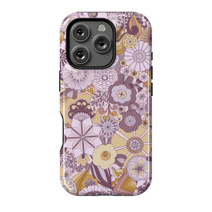 iPhone 16 Pro StrongFit Flowers, Flowers Everywhere Purple and Mustard by Paula Ohreen