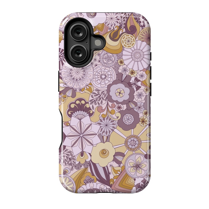 iPhone 16 StrongFit Flowers, Flowers Everywhere Purple and Mustard by Paula Ohreen