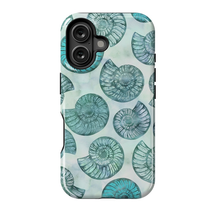 iPhone 16 StrongFit Teal Fossils And Ammonites by Andrea Haase