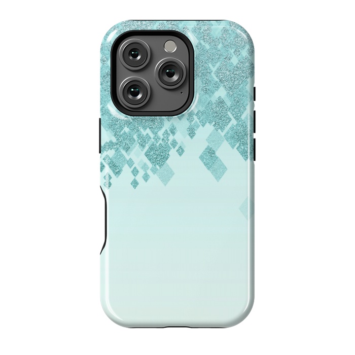 iPhone 16 Pro StrongFit Turquoise Faux Glitter Diamonds by Andrea Haase