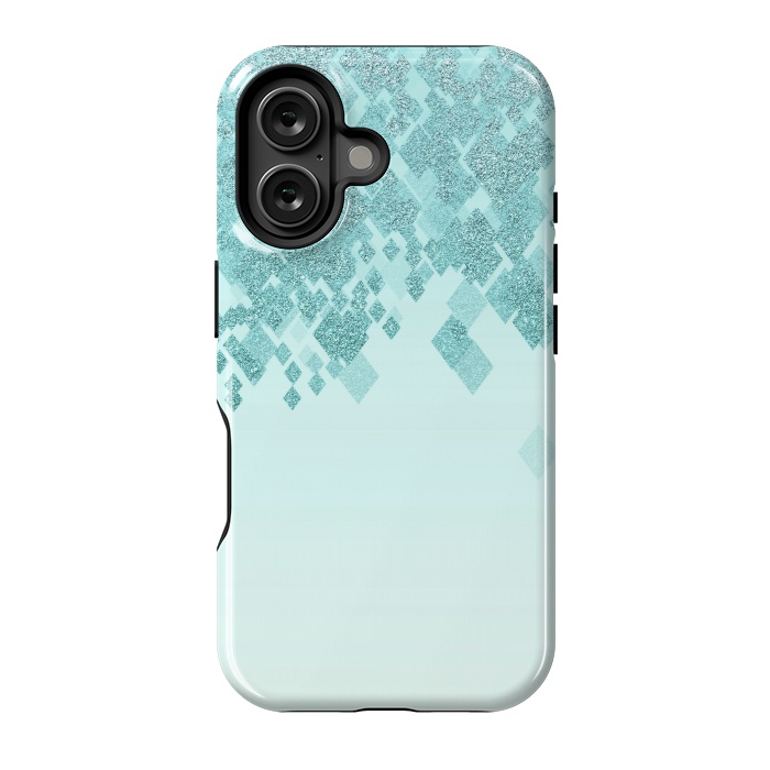 iPhone 16 StrongFit Turquoise Faux Glitter Diamonds by Andrea Haase