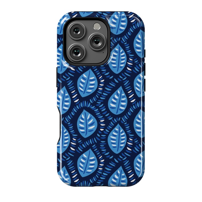 iPhone 16 Pro StrongFit Blue Decorative Geometric Leaves Pattern by Boriana Giormova