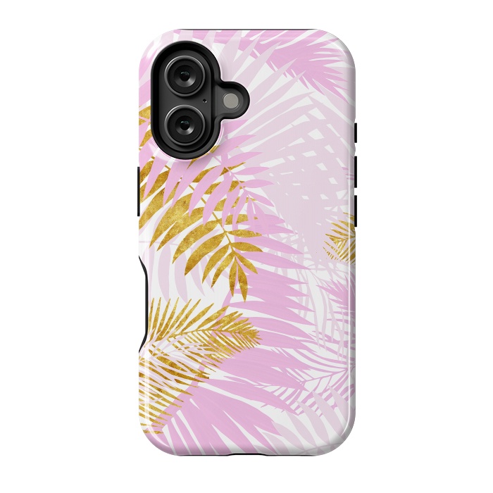 iPhone 16 StrongFit Pink and Gold Palm Leaves by  Utart