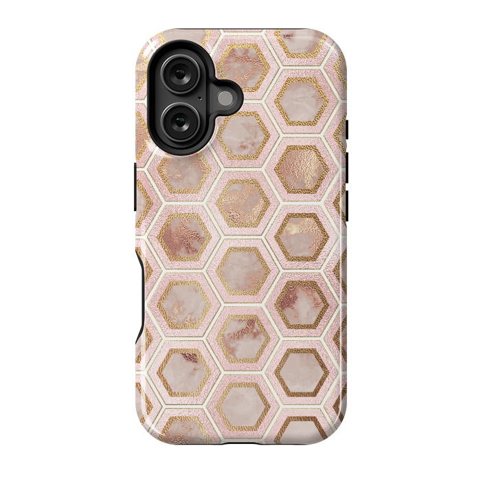 iPhone 16 StrongFit Marble and Rose Gold Honeycomb Pattern by  Utart