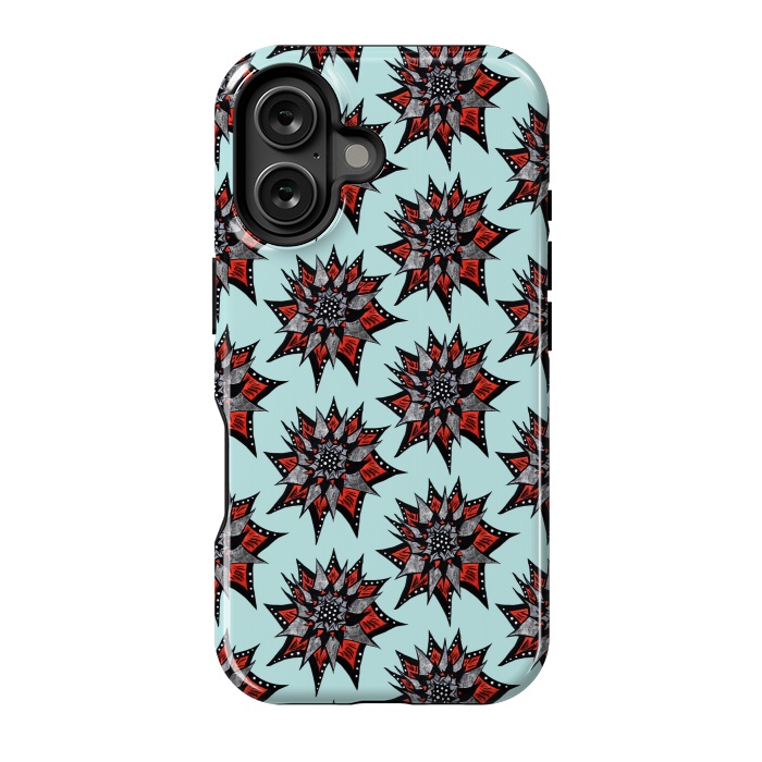 iPhone 16 StrongFit Spiked Abstract Ink Drawn Flower Pattern by Boriana Giormova