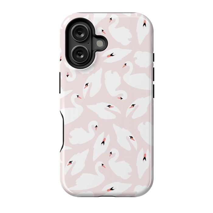 iPhone 16 StrongFit Swan Pattern on Pink 030 by Jelena Obradovic