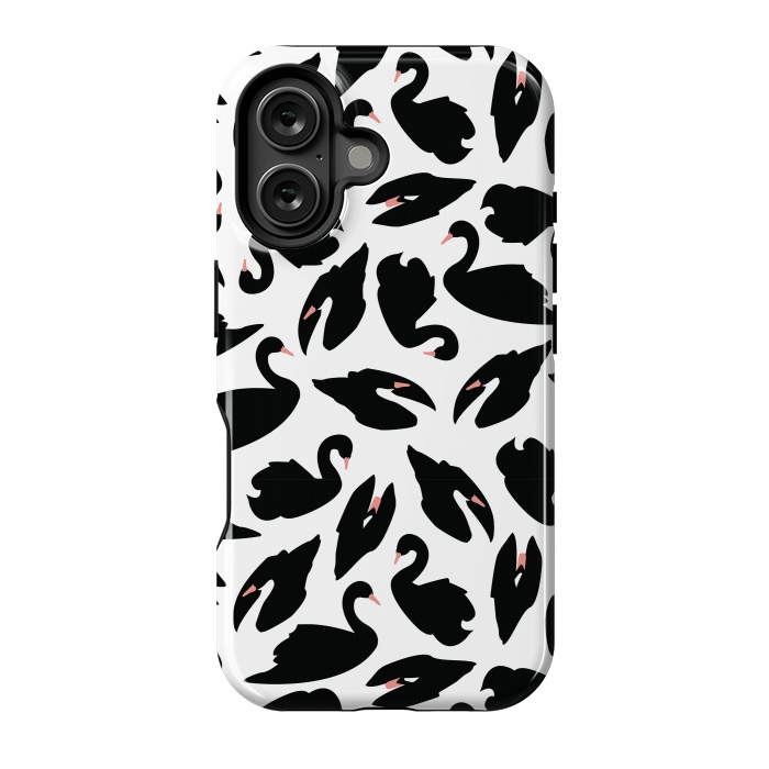 iPhone 16 StrongFit Black Swan Pattern on White 031 by Jelena Obradovic