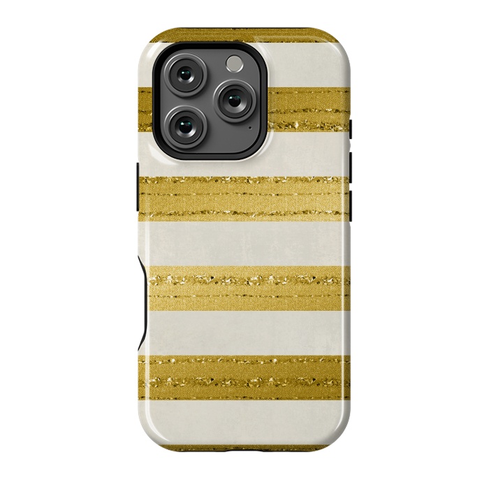 iPhone 16 Pro StrongFit Golden Glitter Lines On Cream by Andrea Haase