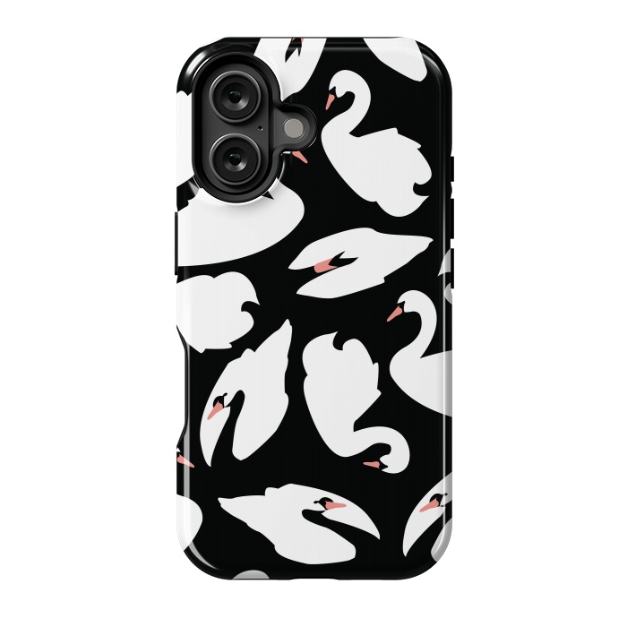 iPhone 16 StrongFit White Swans On Black by Jelena Obradovic