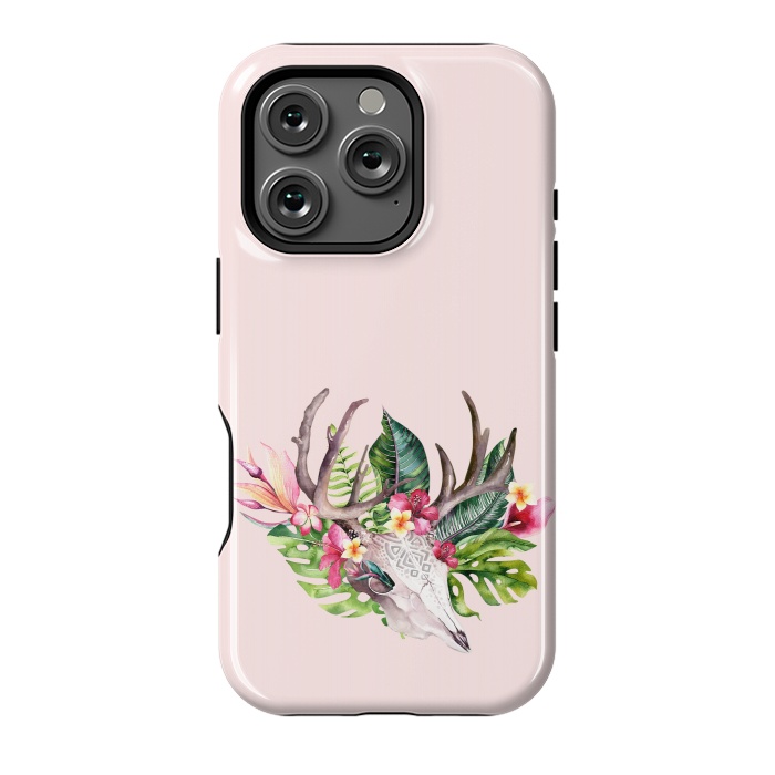 iPhone 16 Pro StrongFit BOHO  Skull with tropical flowers and foliage by  Utart