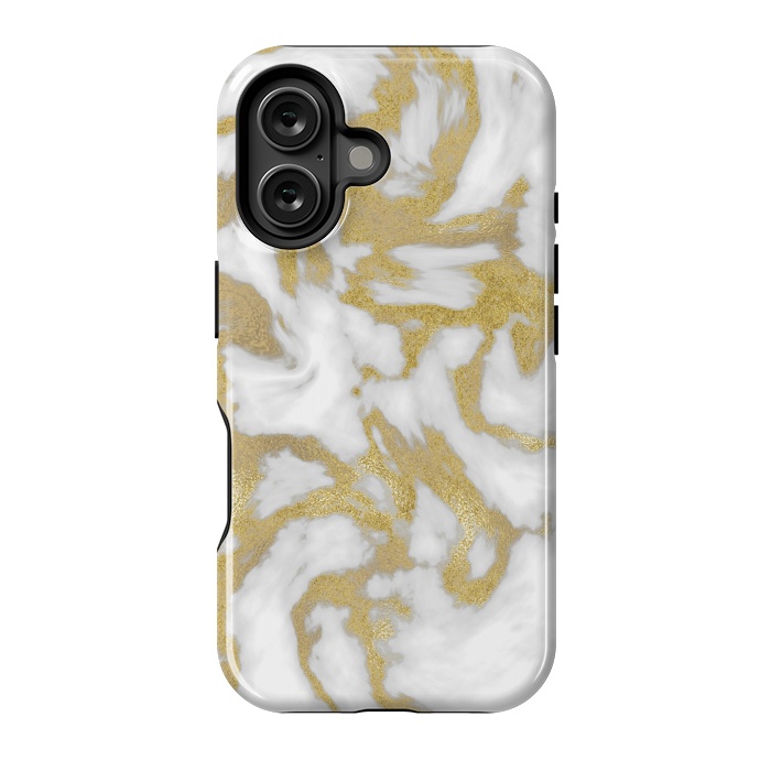 iPhone 16 StrongFit White Gold Faux Marble by Andrea Haase