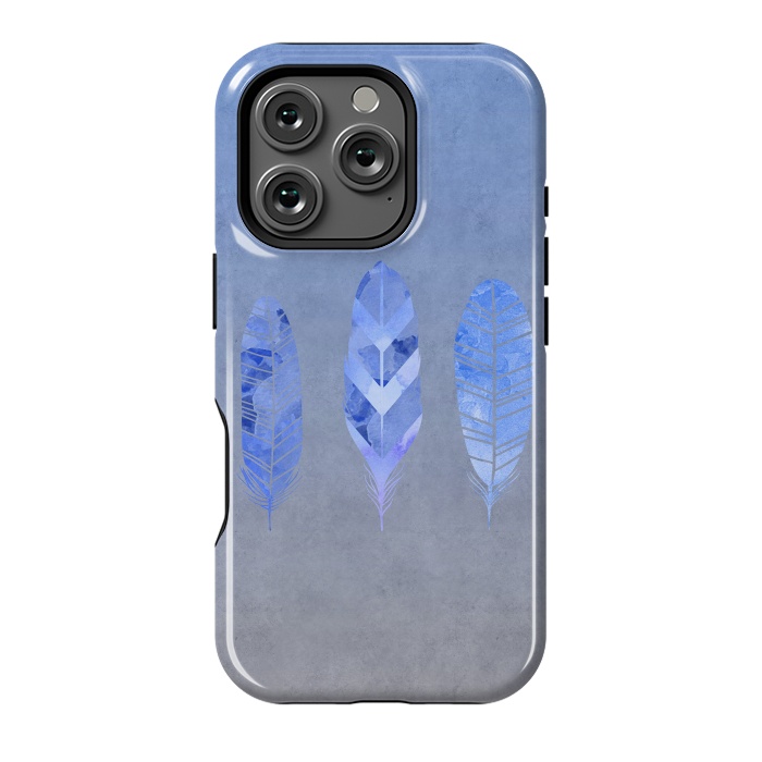 iPhone 16 Pro StrongFit Blue Watercolor Feathers by Andrea Haase