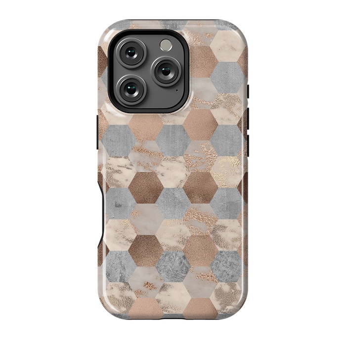 iPhone 16 Pro StrongFit Marble Rose Gold Honeycomb Pattern by  Utart