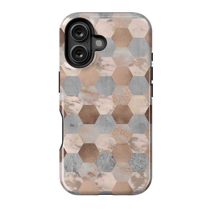 iPhone 16 StrongFit Marble Rose Gold Honeycomb Pattern by  Utart