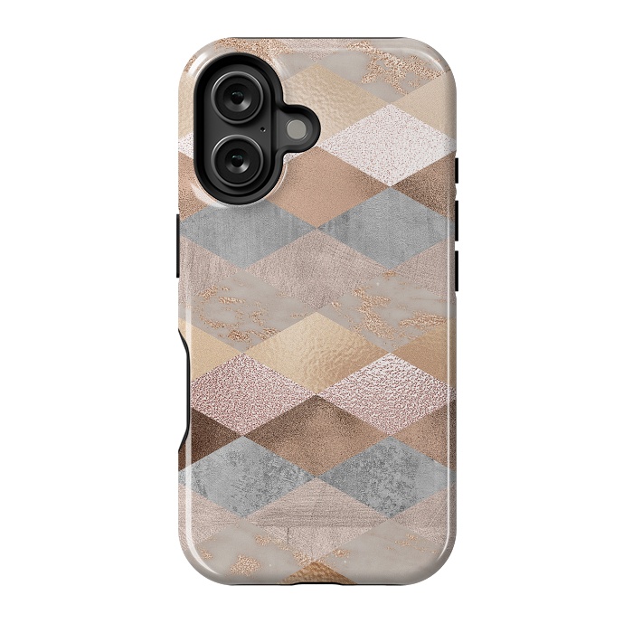 iPhone 16 StrongFit Marble Rose Gold Argyle by  Utart