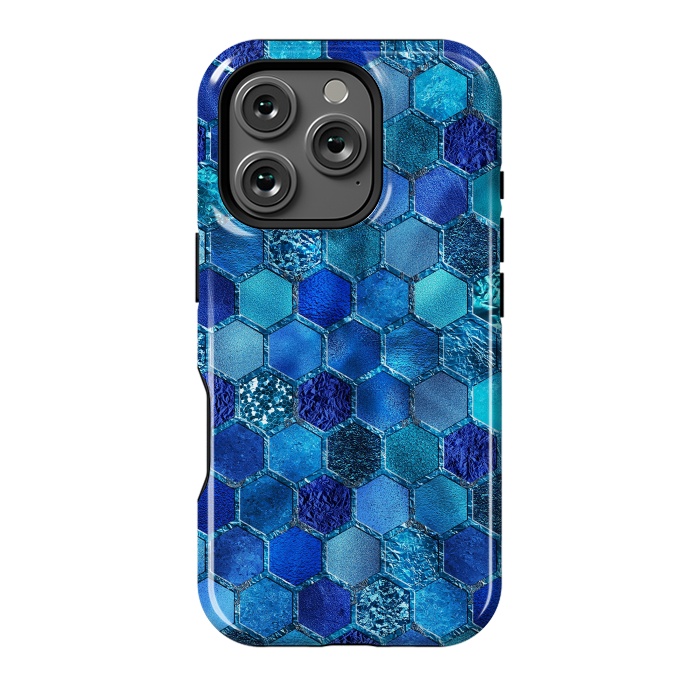 iPhone 16 Pro StrongFit Blue HOneycomb Glitter Pattern by  Utart