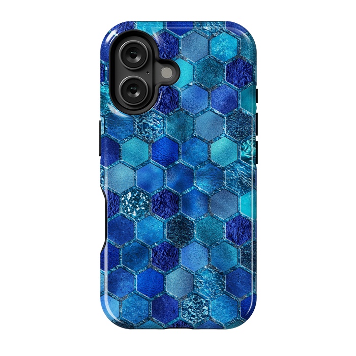 iPhone 16 StrongFit Blue HOneycomb Glitter Pattern by  Utart