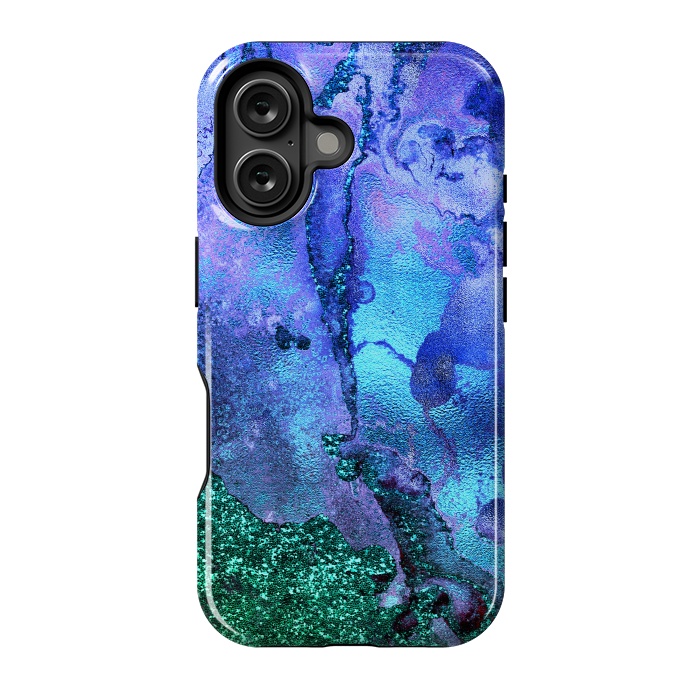 iPhone 16 StrongFit Blue and Green Glitter Ink Marble by  Utart