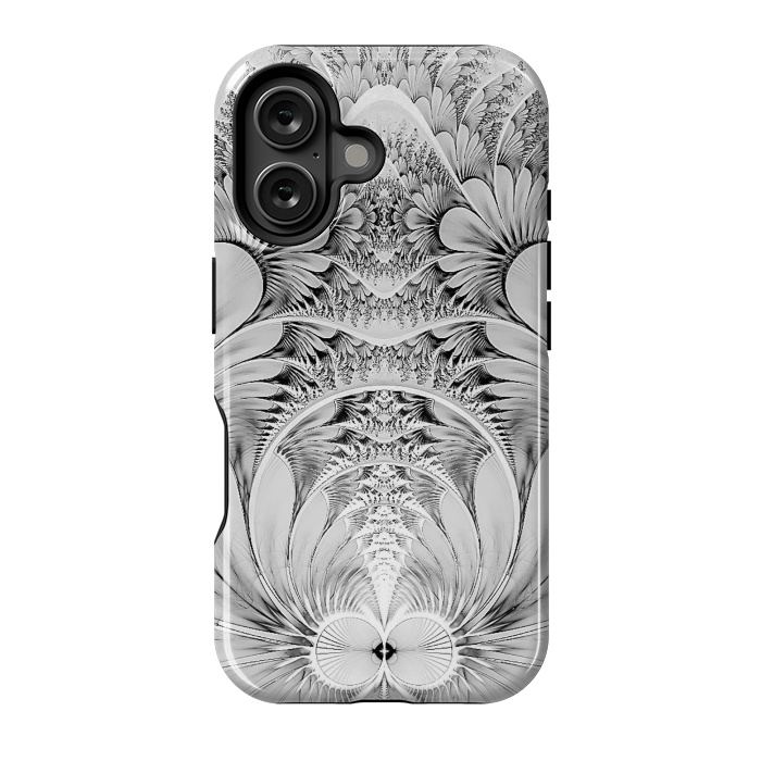 iPhone 16 StrongFit Grey White Florish Fractal by Andrea Haase