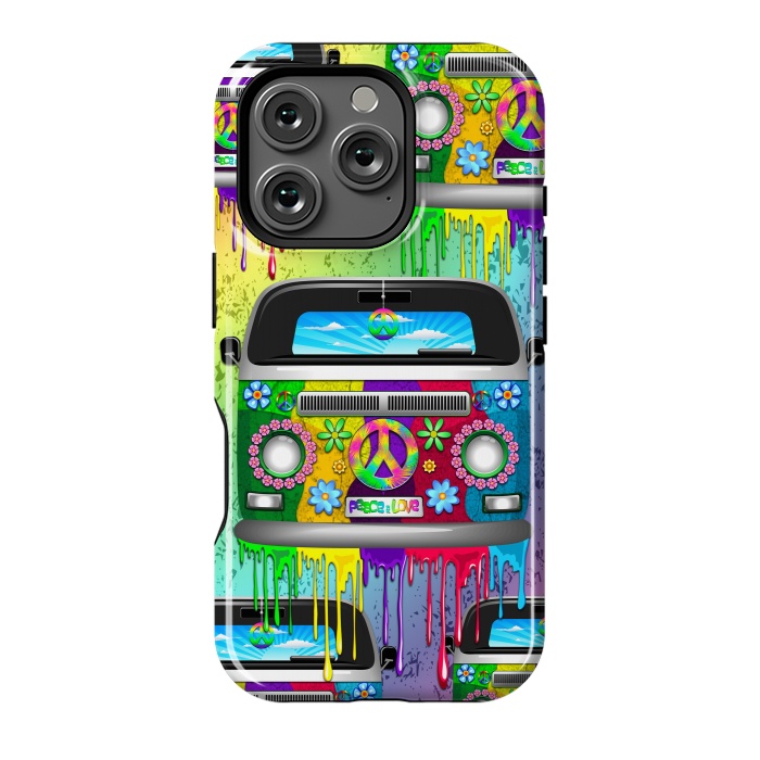 iPhone 16 Pro StrongFit Hippie Van Dripping Rainbow Paint by BluedarkArt